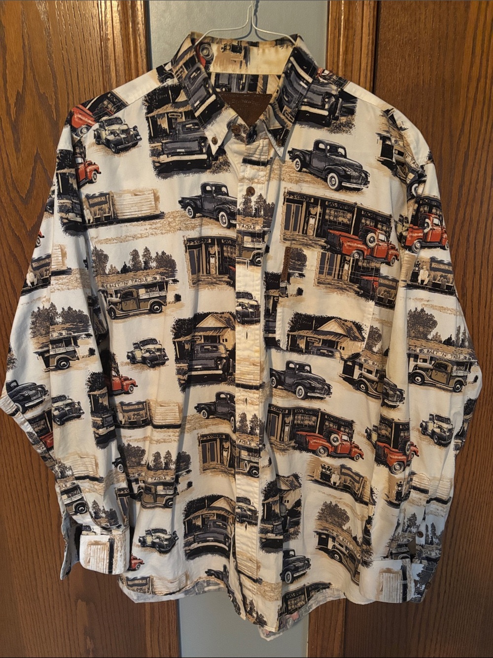 Cream Vintage Truck Print Button-Down Shirt